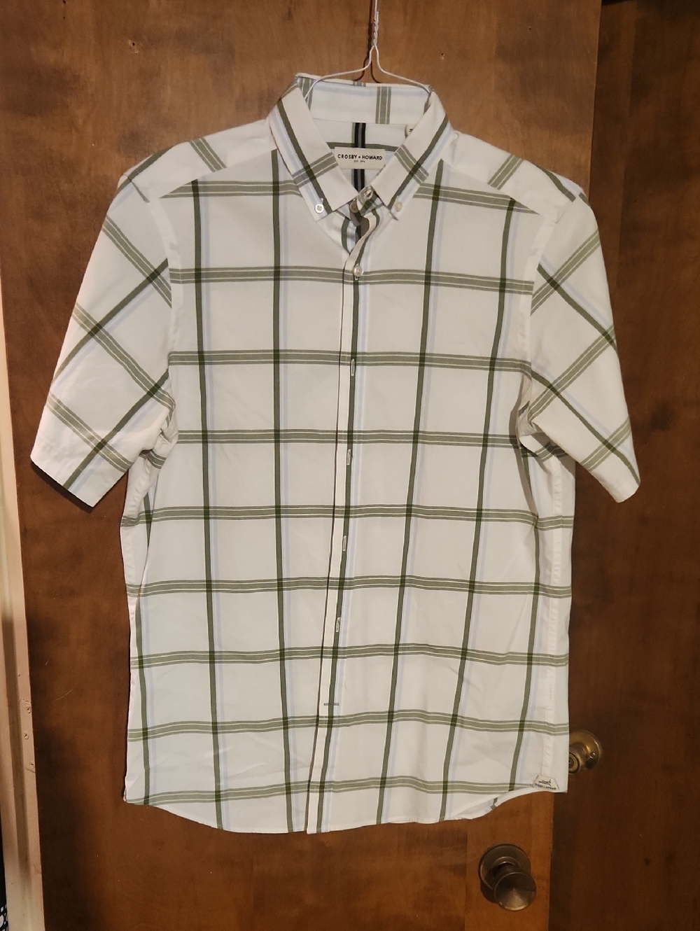 croft & barrow White and Olive Plaid Short-Sleeve Button-Down Shirt